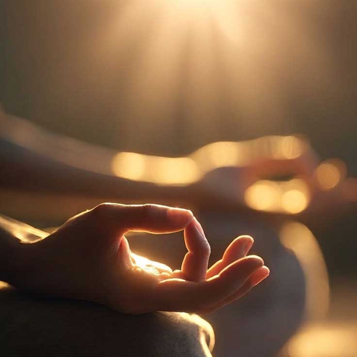 Meditación consciente, manos en mudra